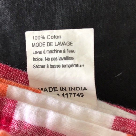 Magenta Orange White Cotton Check Napkins Set of 8 - Picture 5 of 5
